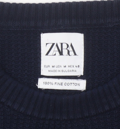 Zara Men's Blue Cotton Pullover Jumper M