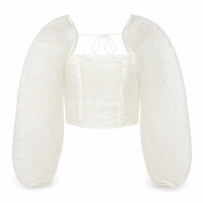 Topshop Women's White Polka Dot Cropped Blouse - Size 8