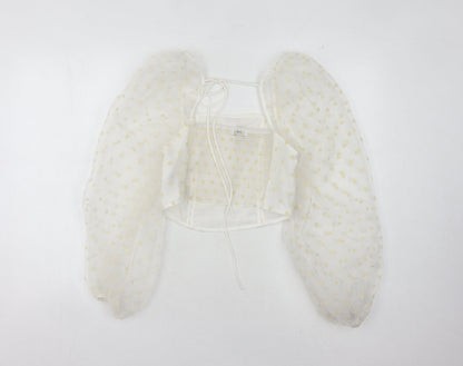 Topshop Women's White Polka Dot Cropped Blouse - Size 8