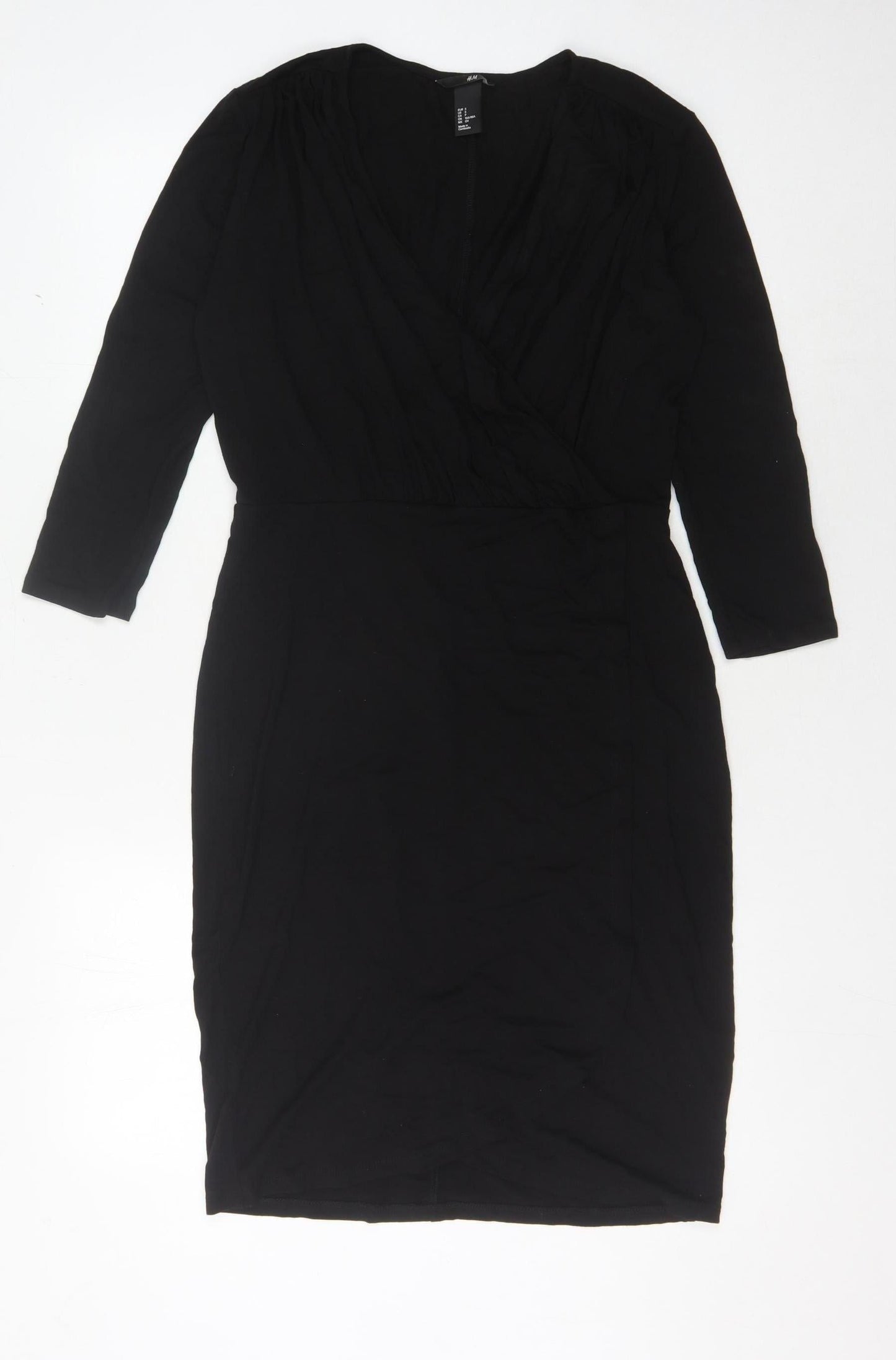 H&M Women's Black Dress, Size S, 3/4 Sleeve, Cotton Blend