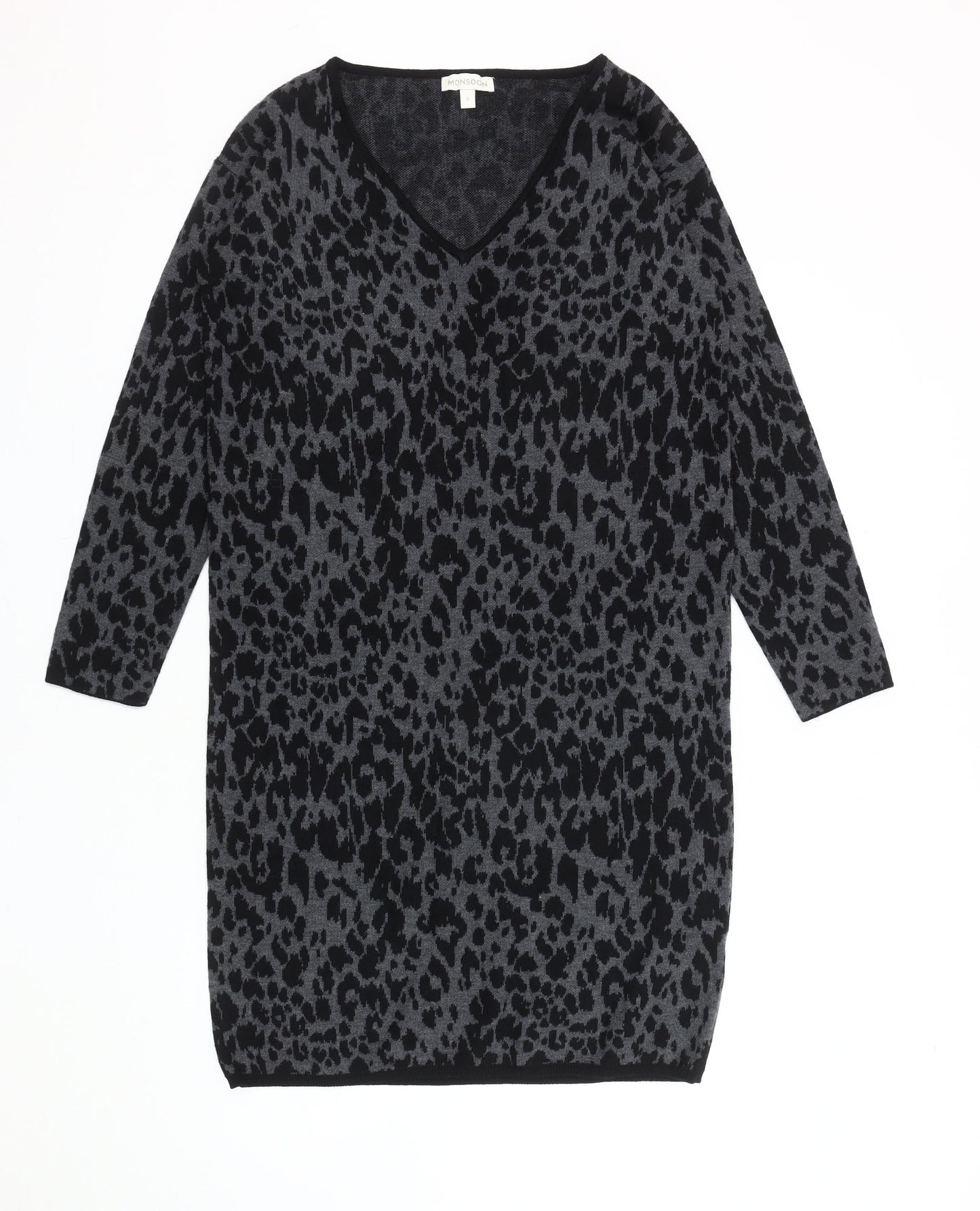Monsoon Women's Black Grey Animal Print Knit Dress