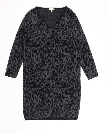 Monsoon Women's Black Grey Animal Print Knit Dress