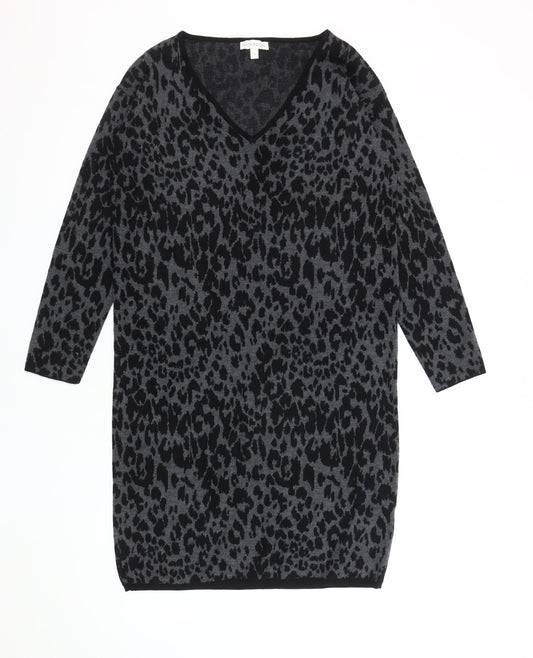 Monsoon Women's Black Grey Animal Print Knit Dress