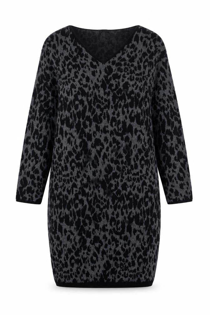 Monsoon Women's Black Grey Animal Print Knit Dress