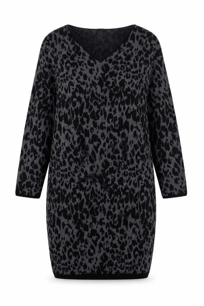 Monsoon Women's Black Grey Animal Print Knit Dress