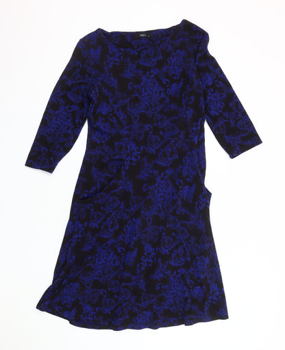 M&Co Women's Blue Floral Boat Neck Dress Size 14