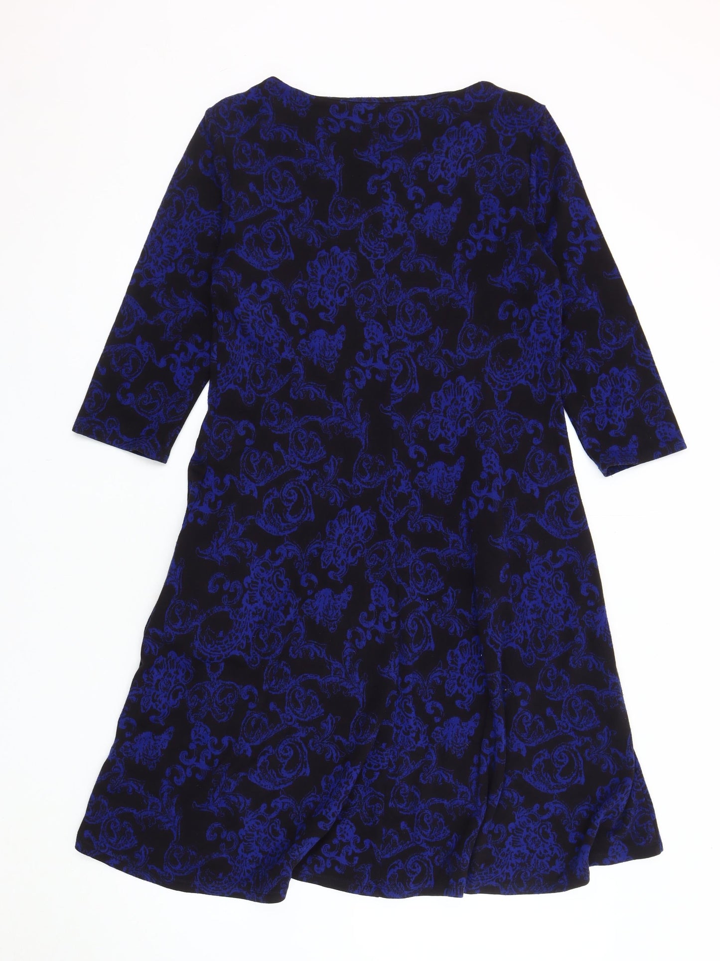 M&Co Women's Blue Floral Boat Neck Dress Size 14