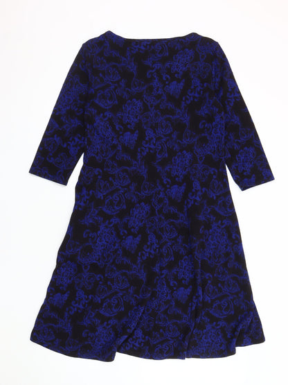 M&Co Women's Blue Floral Boat Neck Dress Size 14