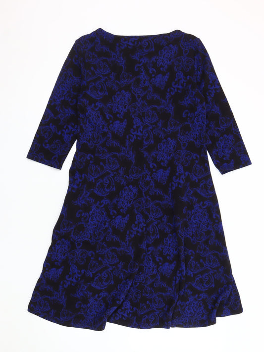 M&Co Women's Blue Floral Boat Neck Dress Size 14