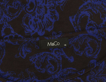 M&Co Women's Blue Floral Boat Neck Dress Size 14