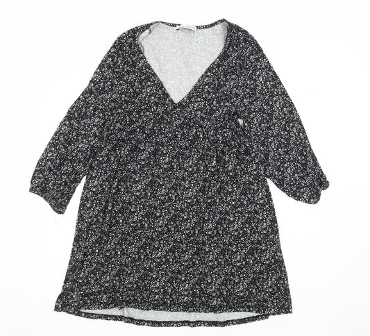 Pull & Bear Women's M Black A-Line Floral Dress