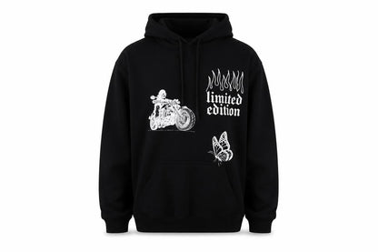 boohooMAN Men's Black Pullover Hoodie S, Graphic Print