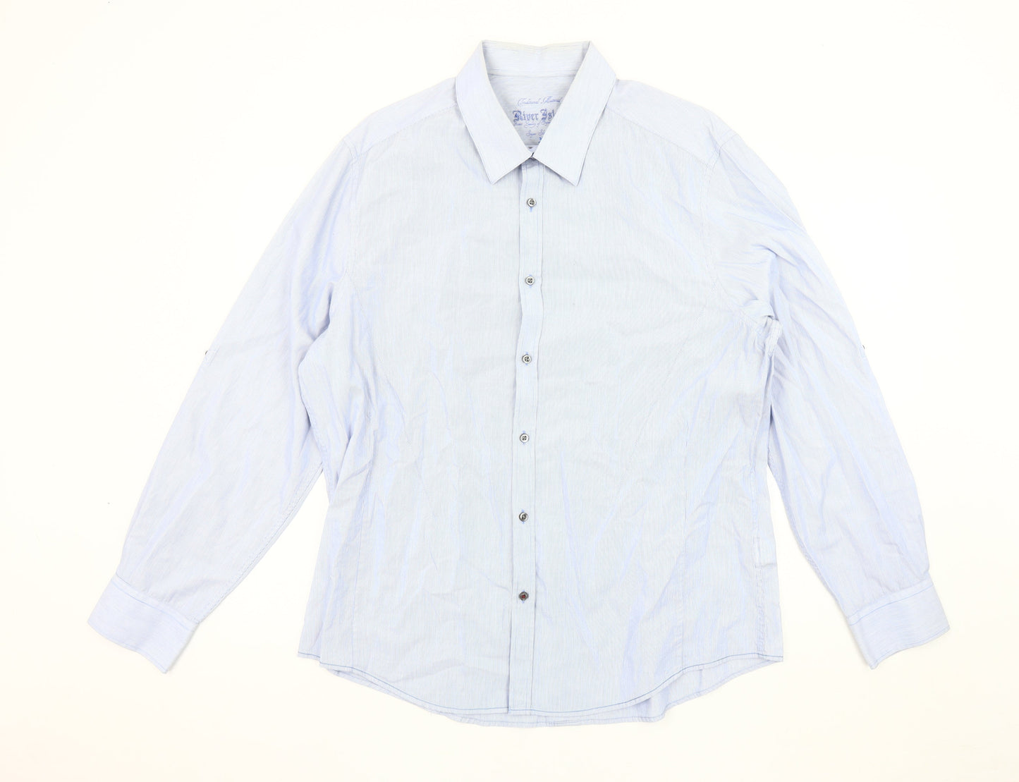 River Island Men's XL Blue Striped Long Sleeve Shirt