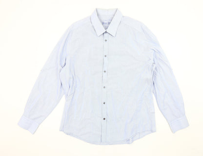 River Island Men's XL Blue Striped Long Sleeve Shirt
