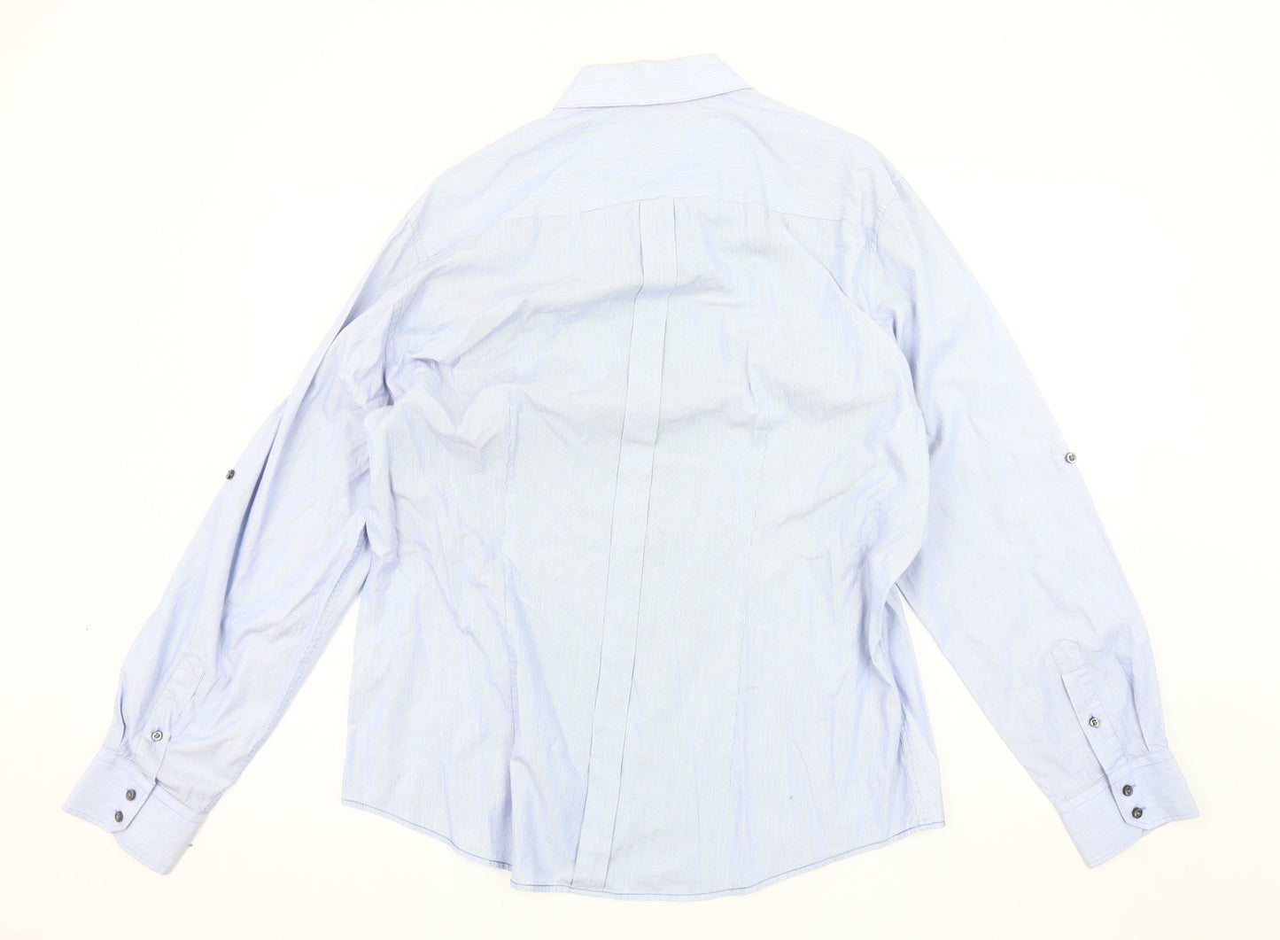 River Island Men's XL Blue Striped Long Sleeve Shirt