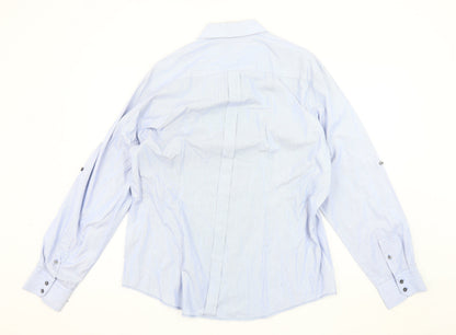 River Island Men's XL Blue Striped Long Sleeve Shirt