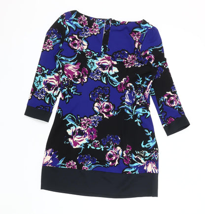 M&Co Women's Multicoloured Floral 3/4 Sleeve Dress