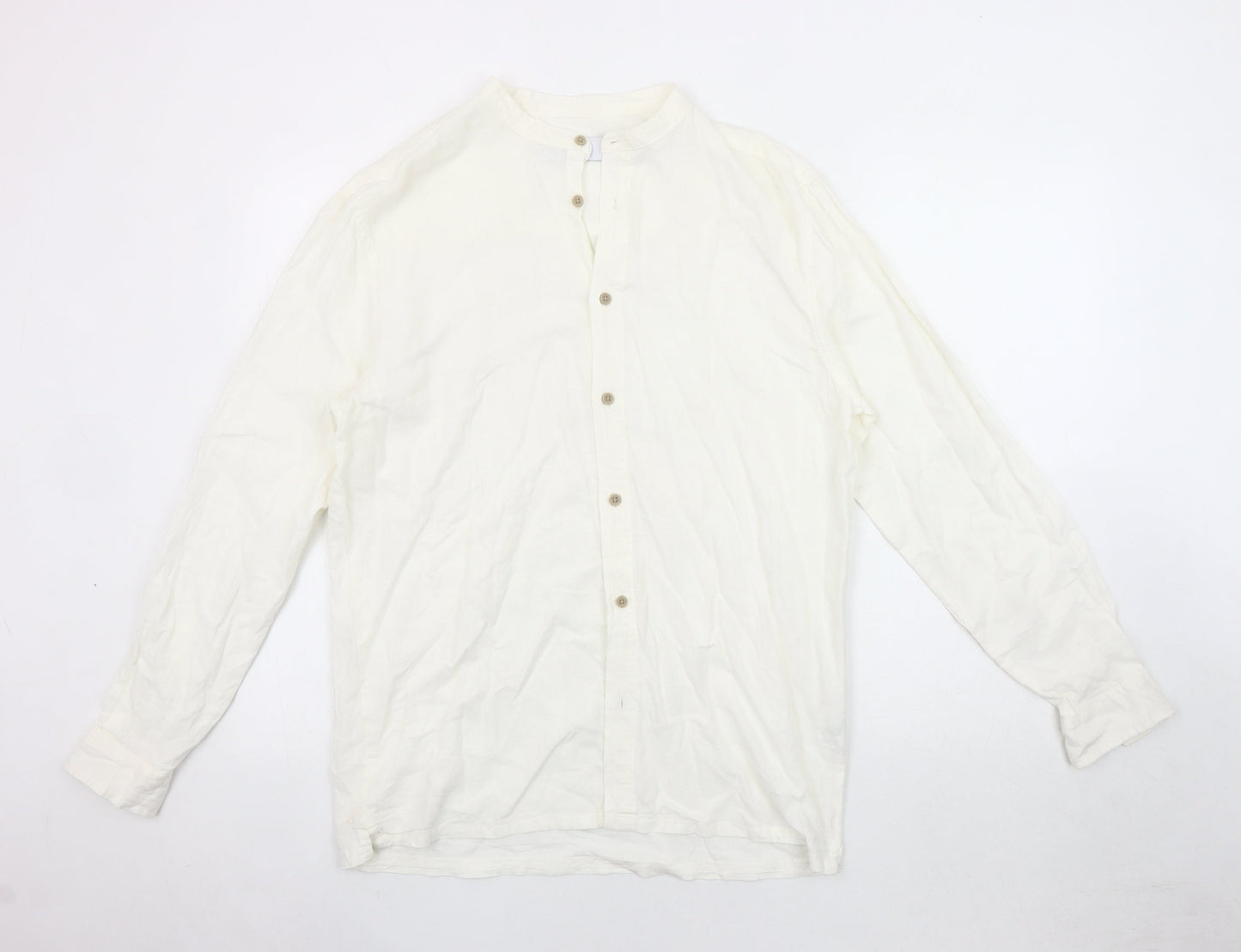 Bershka Women's White Relaxed Button-Up Shirt 10