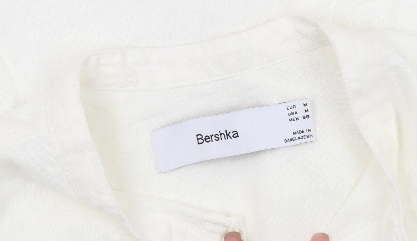 Bershka Women's White Relaxed Button-Up Shirt 10