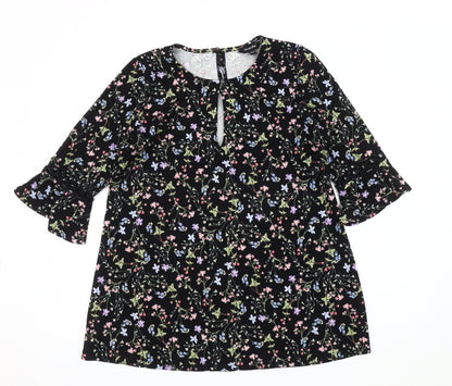 Simply Be Women's Black Floral Tunic Blouse Size 12