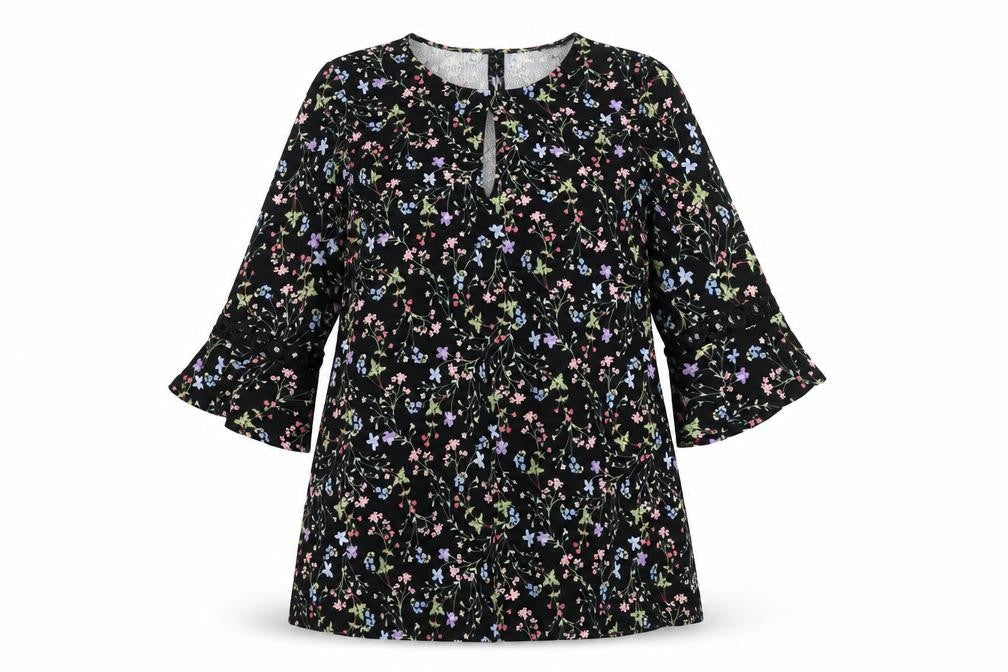 Simply Be Women's Black Floral Tunic Blouse Size 12