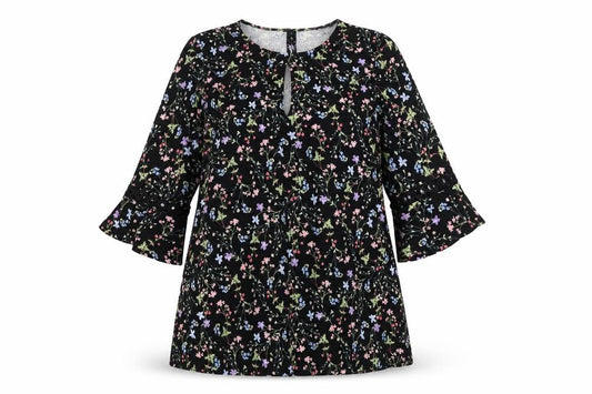 Simply Be Women's Black Floral Tunic Blouse Size 12