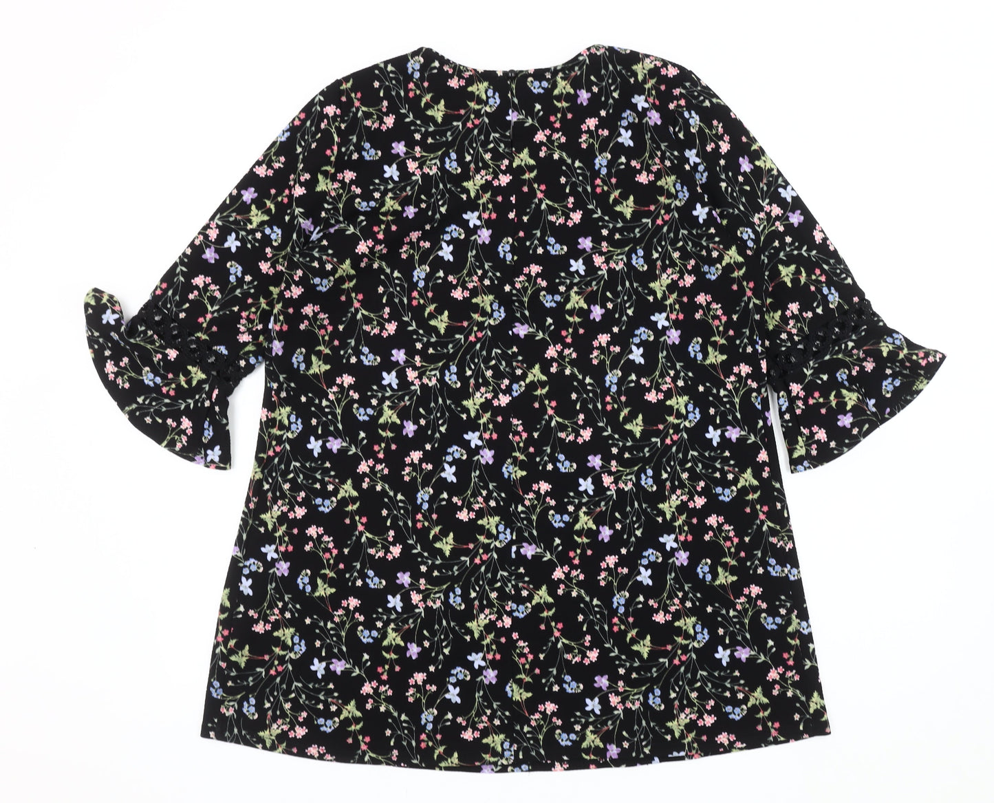 Simply Be Women's Black Floral Tunic Blouse Size 12