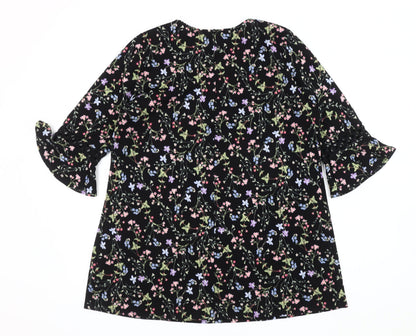 Simply Be Women's Black Floral Tunic Blouse Size 12