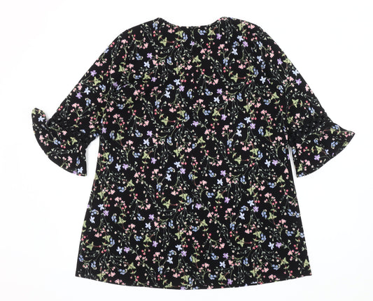 Simply Be Women's Black Floral Tunic Blouse Size 12