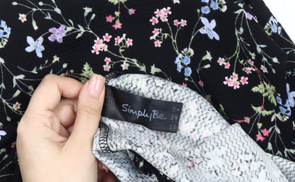 Simply Be Women's Black Floral Tunic Blouse Size 12
