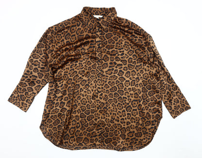 Womens UK Size L H&M Brown Basic Button-Up