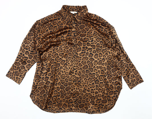 Womens UK Size L H&M Brown Basic Button-Up