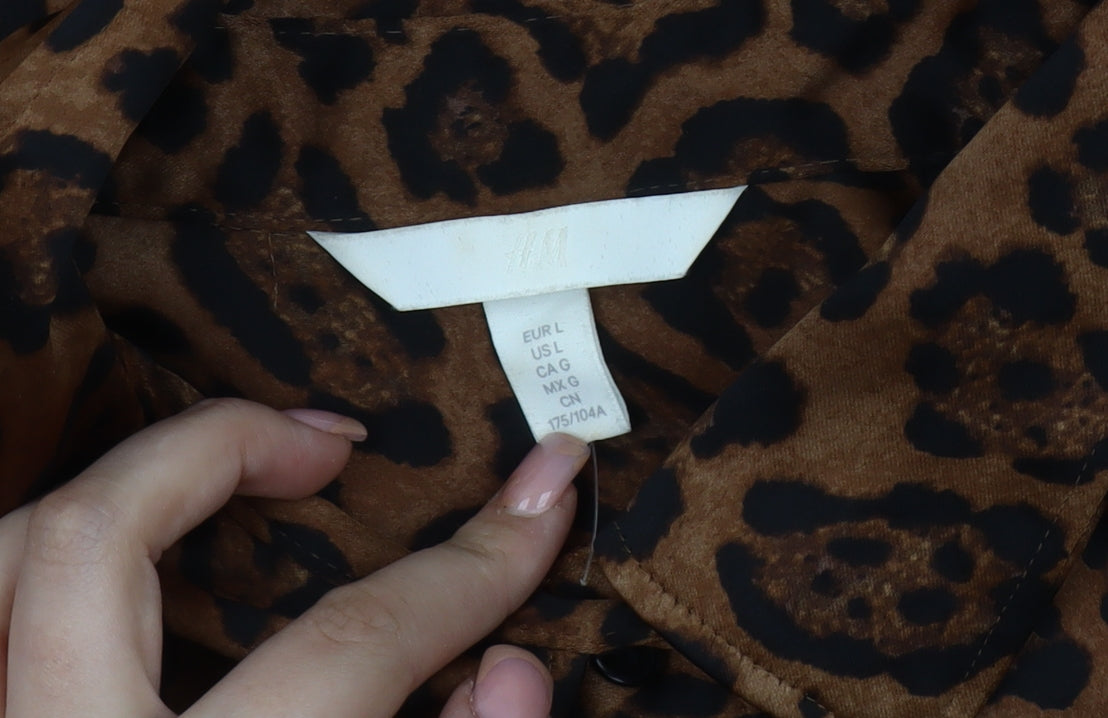 Womens UK Size L H&M Brown Basic Button-Up