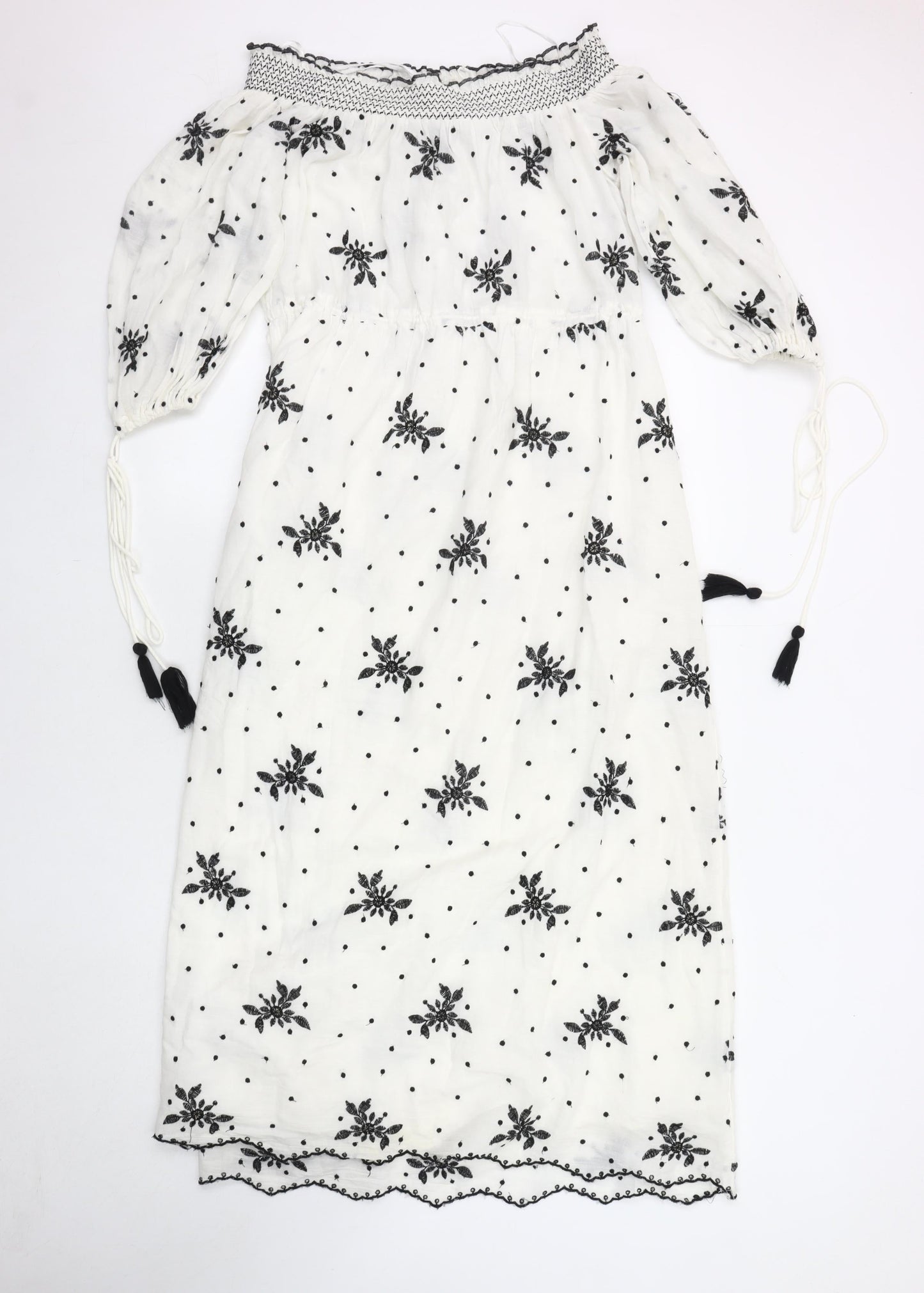 Zara Women's White Embroidered Dress Size M