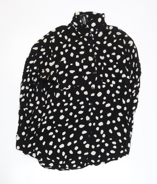 Collusion Women Black Animal Print Collared Shirt Size 8