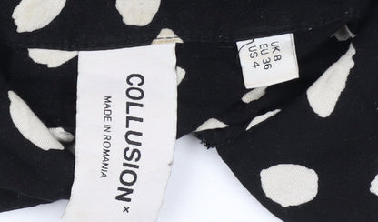 Collusion Women Black Animal Print Collared Shirt Size 8