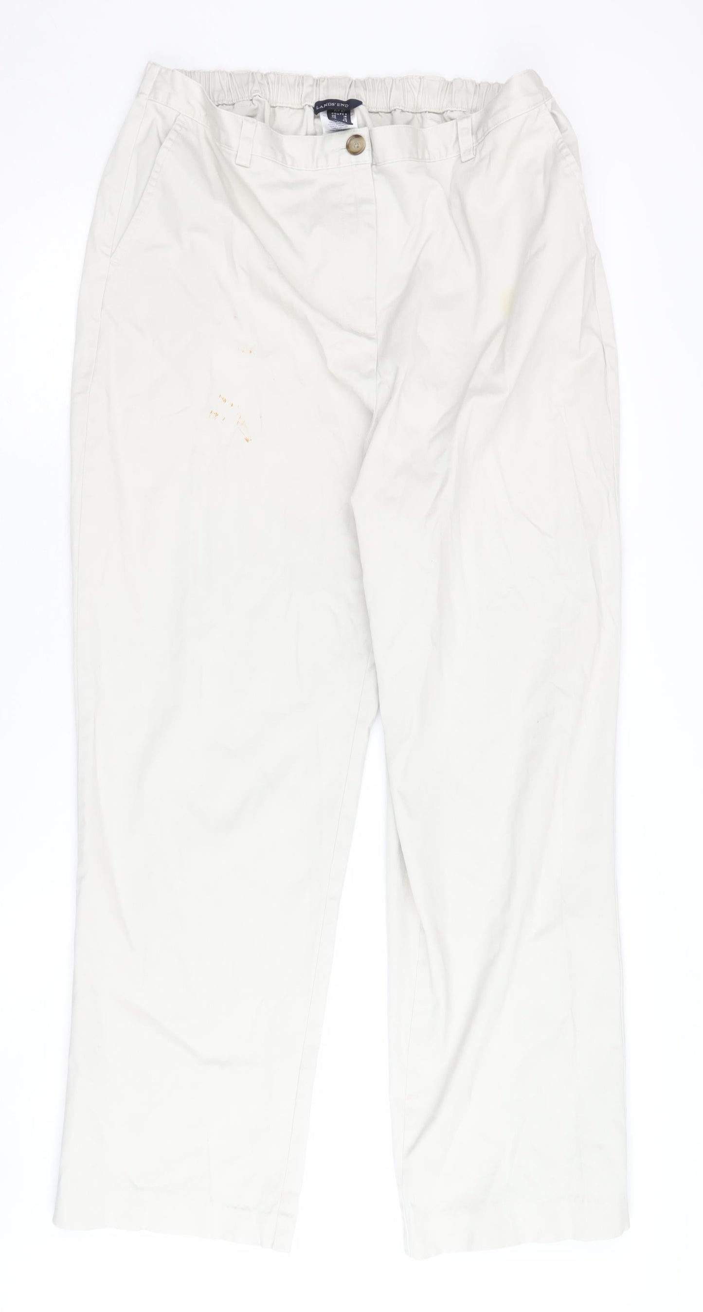 Womens UK Size 16 Lands' End Classic Fit Chino Ivory Trousers