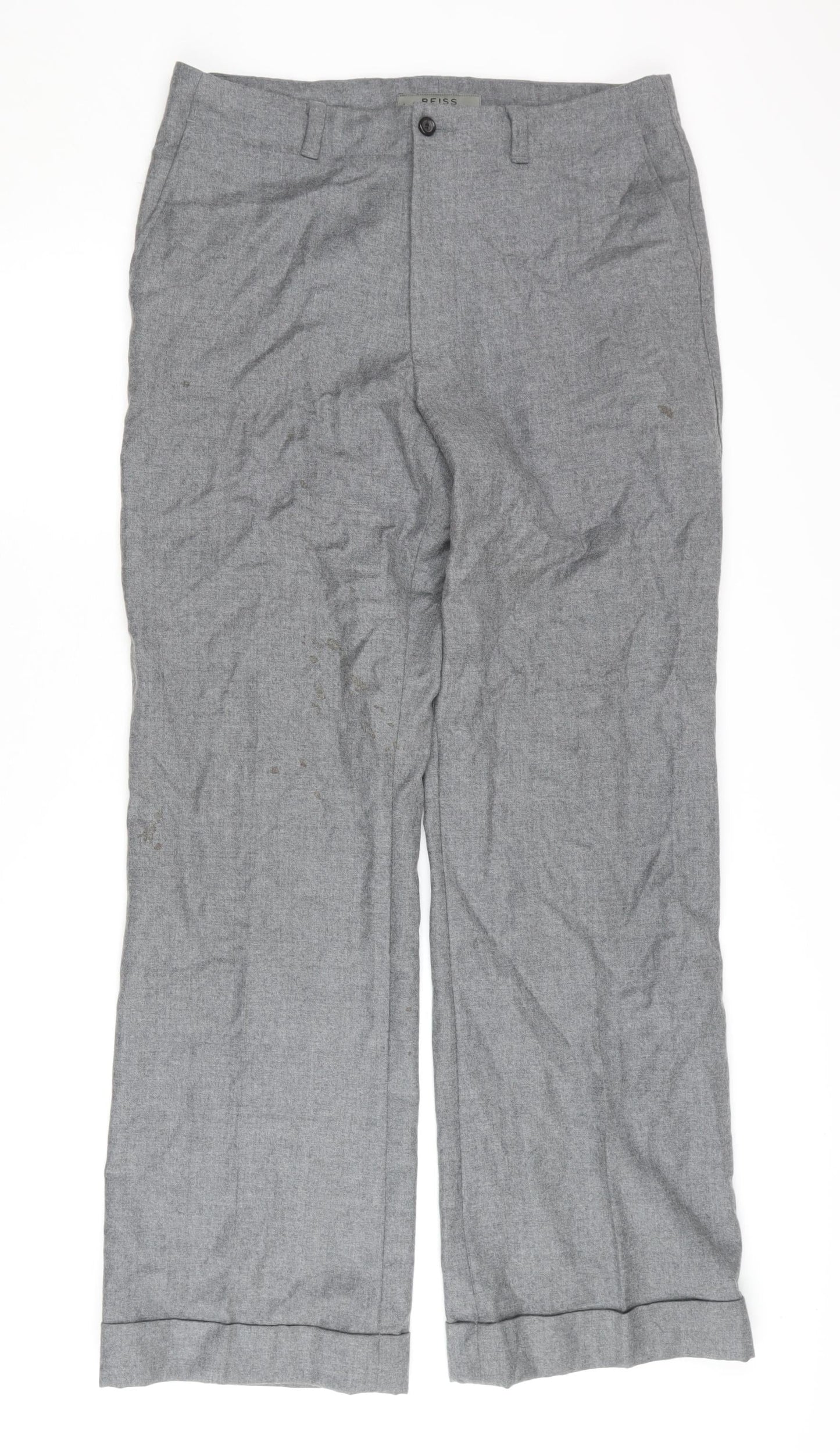 Reiss Women's Grey Wool Wide-Leg Trousers Size 34