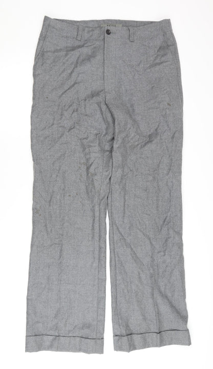 Reiss Women's Grey Wool Wide-Leg Trousers Size 34