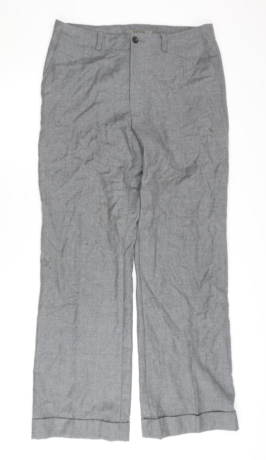 Reiss Women's Grey Wool Wide-Leg Trousers Size 34