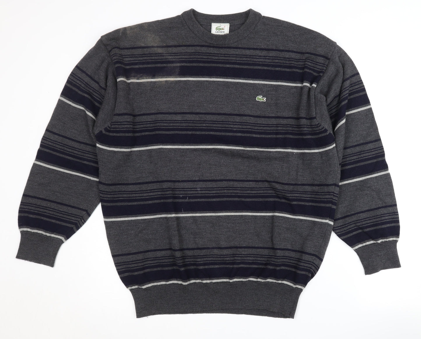 Lacoste Men's Grey Striped Wool Pullover Jumper