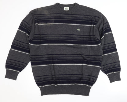 Lacoste Men's Grey Striped Wool Pullover Jumper