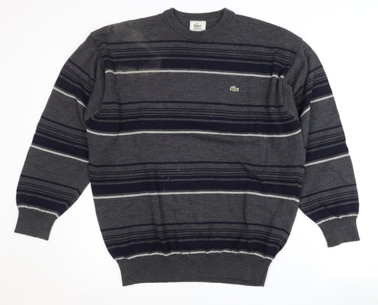 Lacoste Men's Grey Striped Wool Pullover Jumper