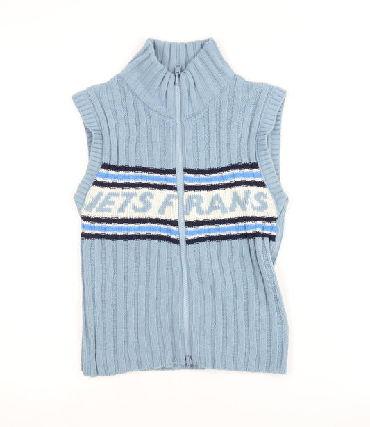 iets frans Blue Women's Waistcoat M, 90s Style, Logo Accent