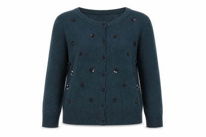 Country Casuals Women's Green Cardigan M with Sequin Accents
