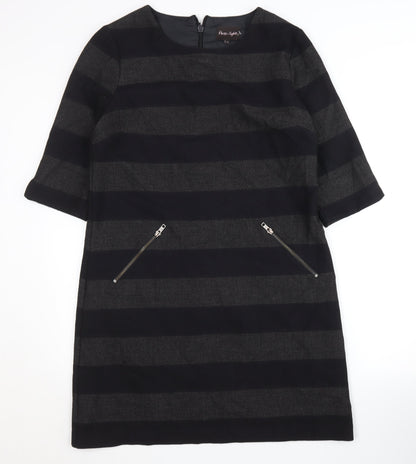 Phase Eight Women's Black Striped Shift Dress Size 12