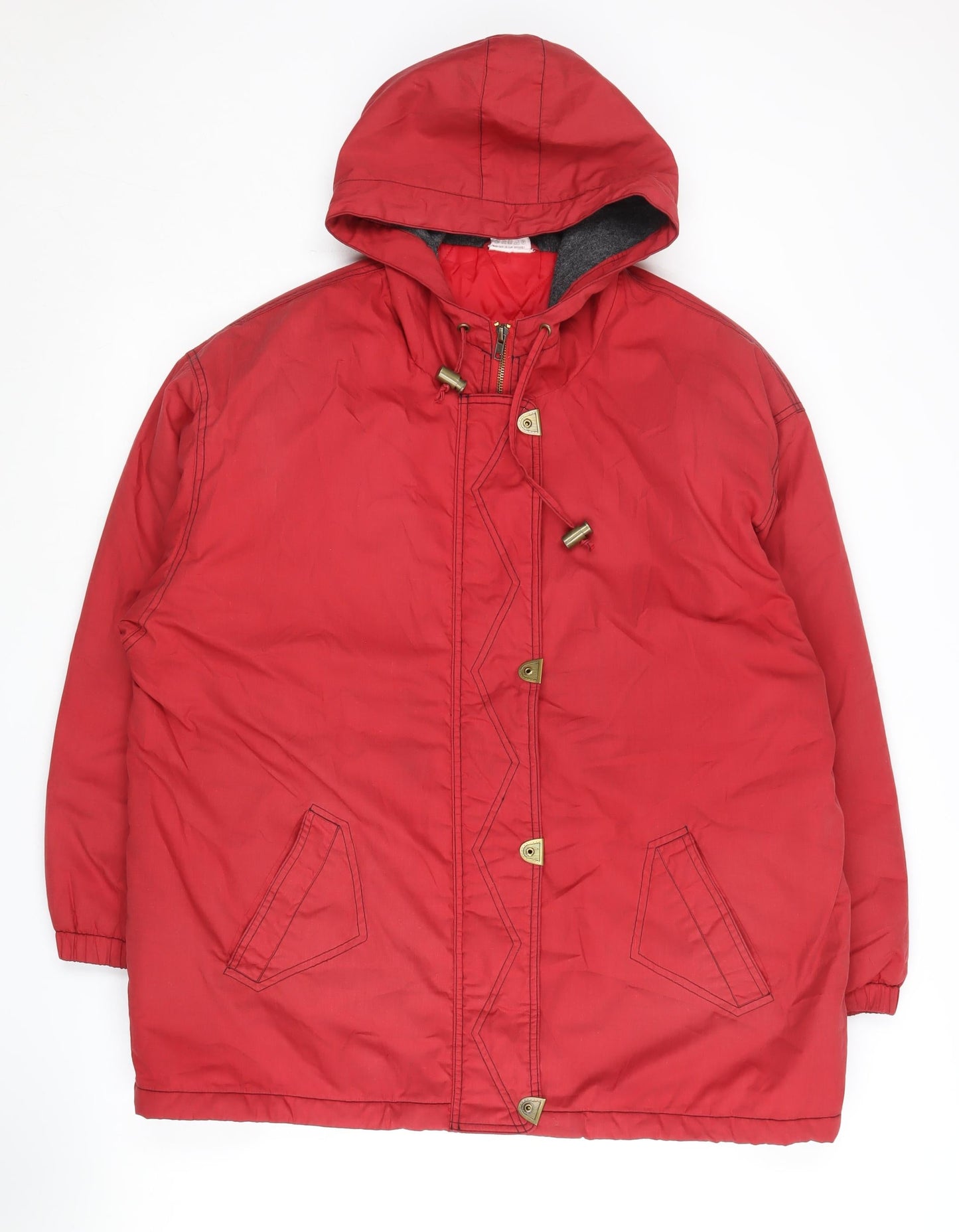 Casual Woman Red Hooded Long Coat, Size 16, Polyester Blend