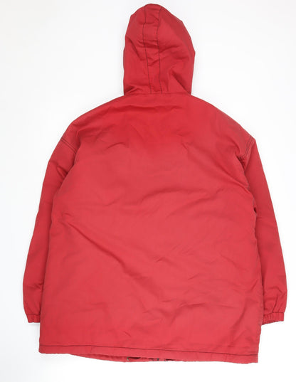 Casual Woman Red Hooded Long Coat, Size 16, Polyester Blend