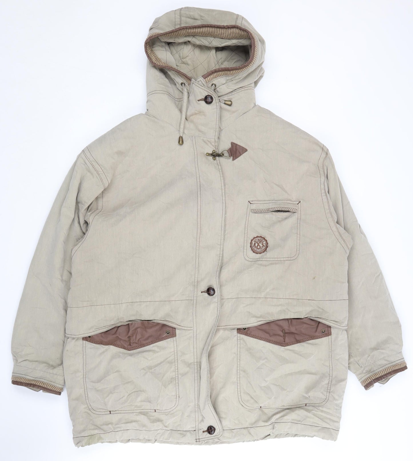 Adventures Men's Beige Cotton Parka Jacket - Size 42, Hooded & Zipped Pockets