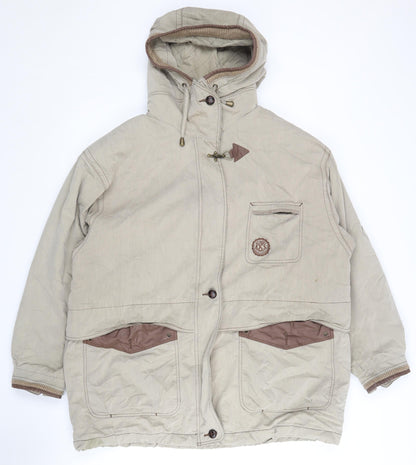 Adventures Men's Beige Cotton Parka Jacket - Size 42, Hooded & Zipped Pockets